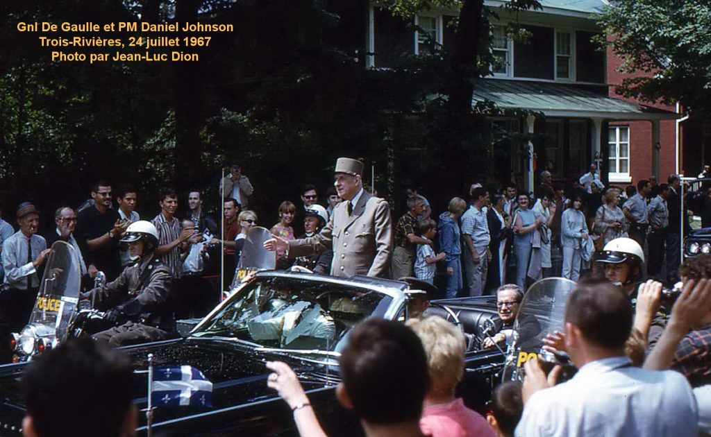 Charles de Gaulle et le premier ministre Daniel Johnson lors de leur passage à Trois-Rivières le 24 juillet 1967. Photo: Jean-Luc Dion